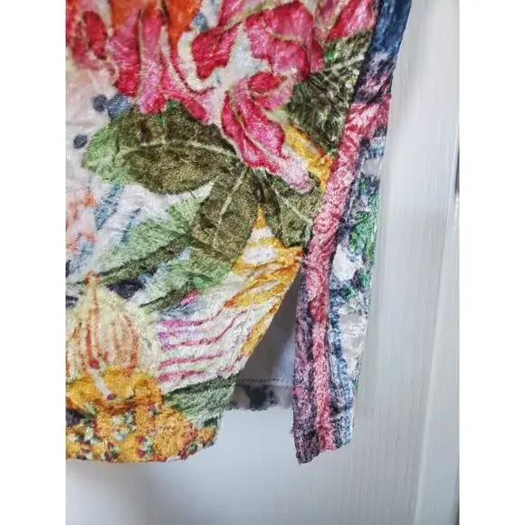 Soft Surroundings Multicolor Floral Patchwork Crushed Velvet Ashbury Top Sz PS - Picture 7 of 11